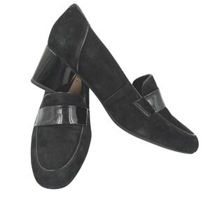 Unstructured by Clarks‎ Black Suede Block Heel Loafers Women's Size 8